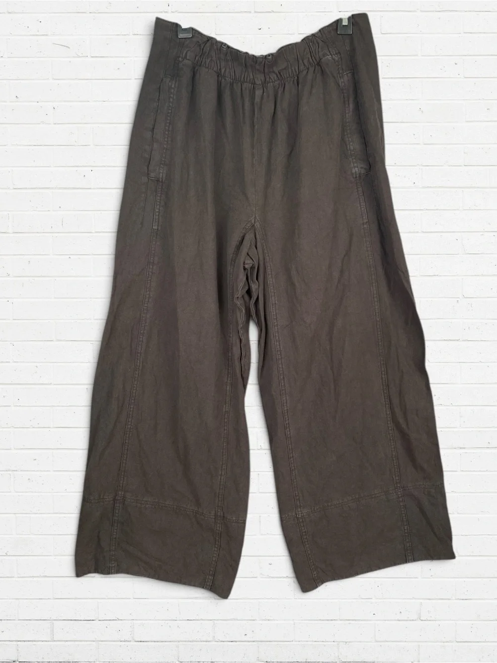 Free People Day’s End Linen Blend Wide Leg Pull On Pants Charcoal L NWOT